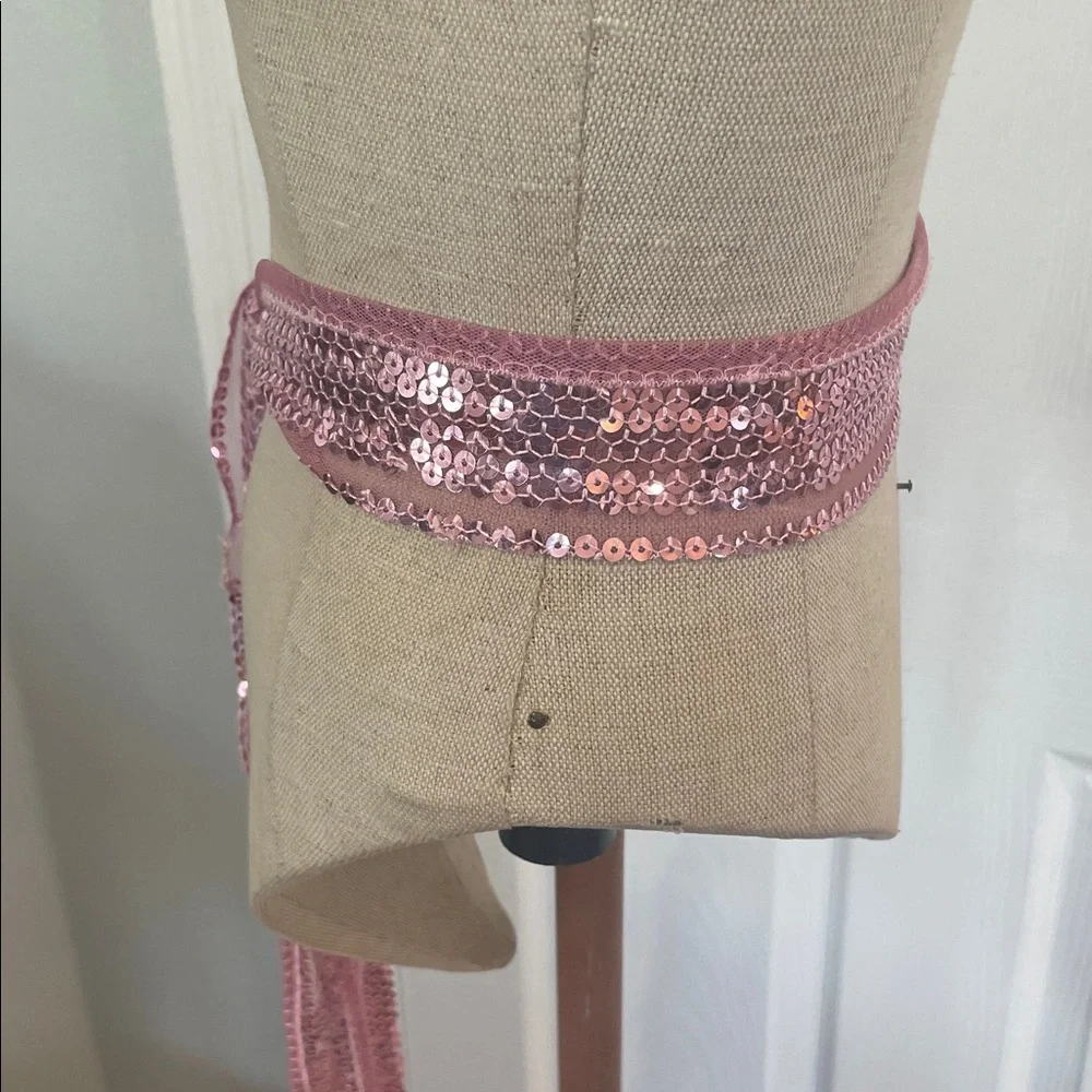 Vintage 90s Y2K sparkly Pink Sequin Belt scarf hair accessory